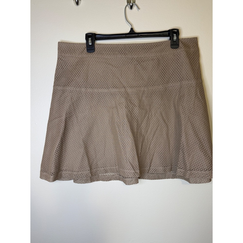 New York & Company Taupe Brown Eyelet Lace A-Line Skirt Size 16 Gold Back Zip